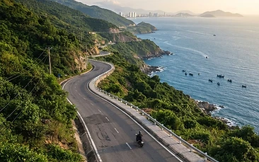 Scenic coastal road of Hai Van Pass on a day trip from Da Nang
