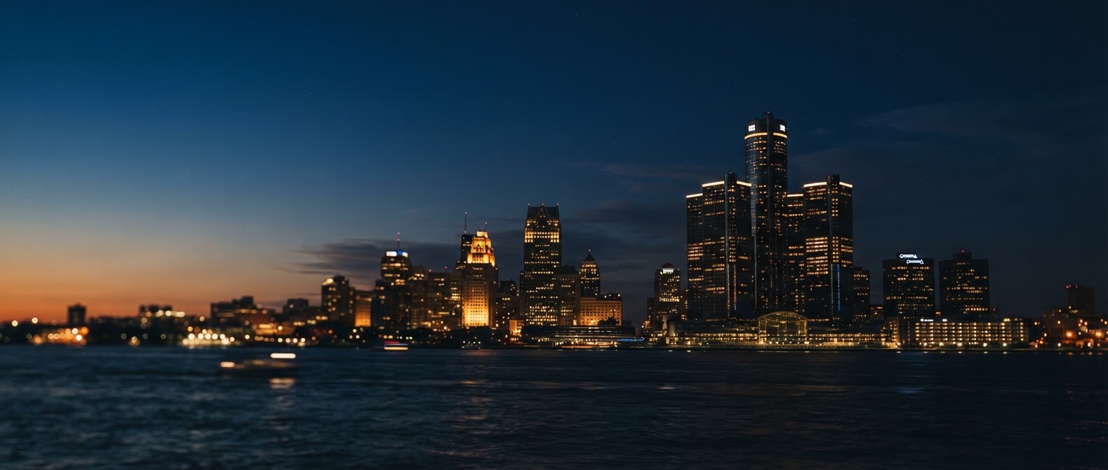 Detroit skyline at night