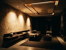 Recessed designer lighting in a luxury living room