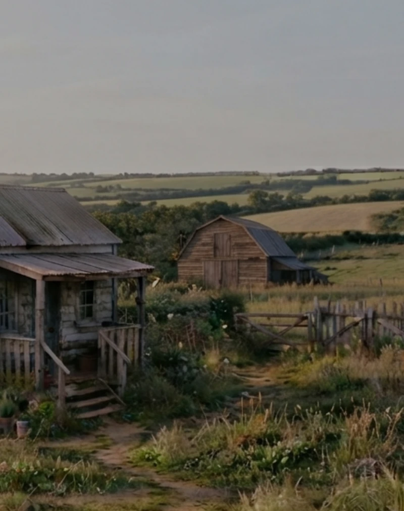 Rustic Southern farm at golden hour