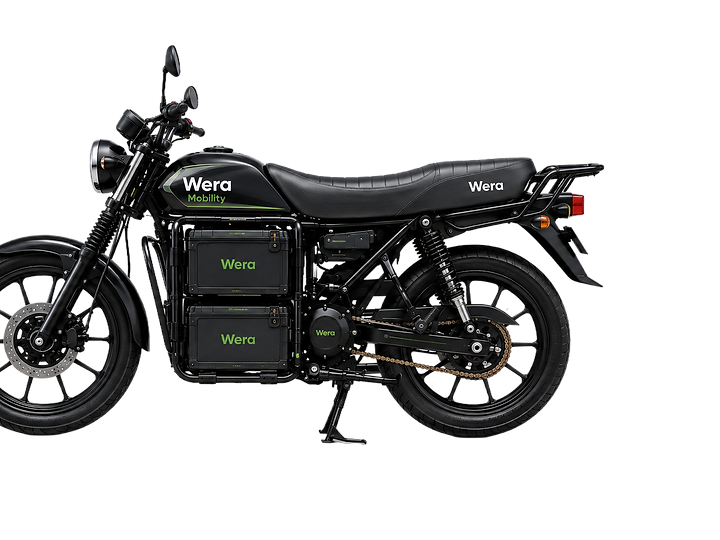 The Wera electric motorcycle, side profile