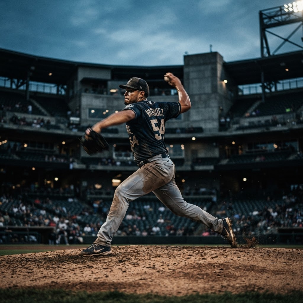Pitcher mid-delivery