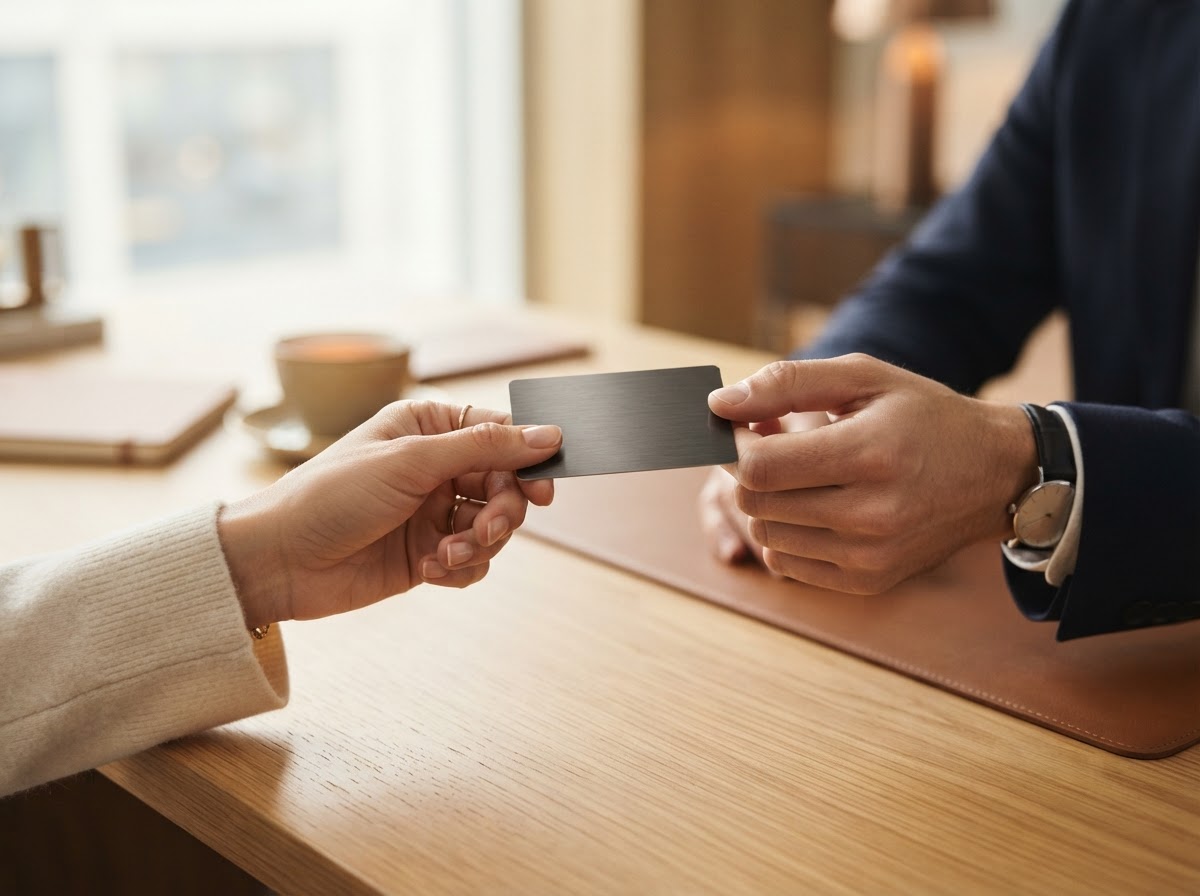 Hands exchanging a bank card