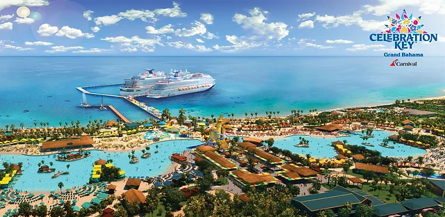 Aerial view of Celebration Key, Carnival's private destination on Grand Bahama