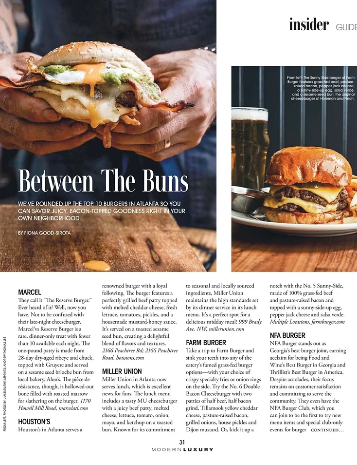 Modern Luxury Atlanta Insider Guide — Between The Buns: Top 10 Burgers in Atlanta