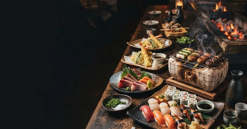 Warm, dimly lit ROBATA restaurant interior