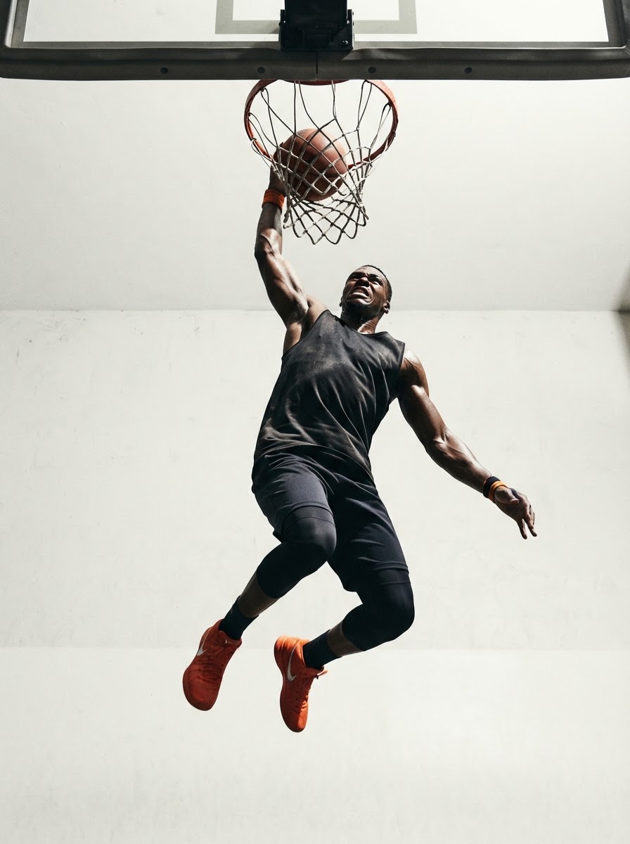 Vanguard player at the apex of a dunk