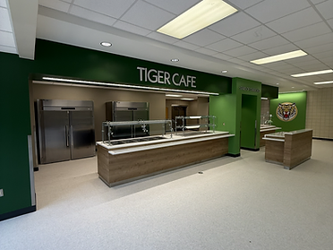 Tiger Cafe food service area with lime green accent wall