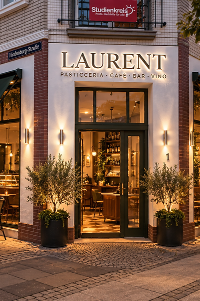 Café Bar Laurent am Marktplatz Bad Oldesloe in der Dämmerung