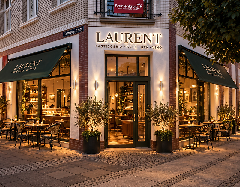 Café Bar Laurent am Marktplatz Bad Oldesloe in der Dämmerung