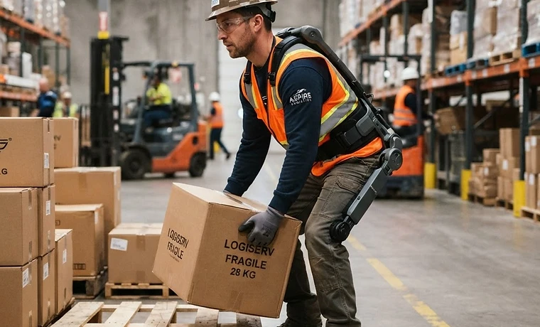 Opérateur équipé d'un exosquelette, prévention des troubles musculo-squelettiques