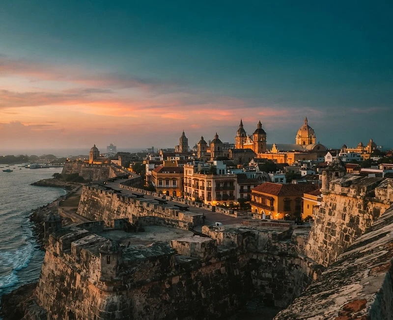 Cartagena walled city at sunset
