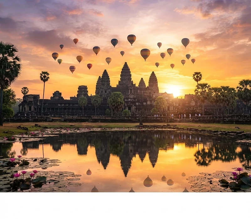 Angkor Wat at sunrise over Cambodia