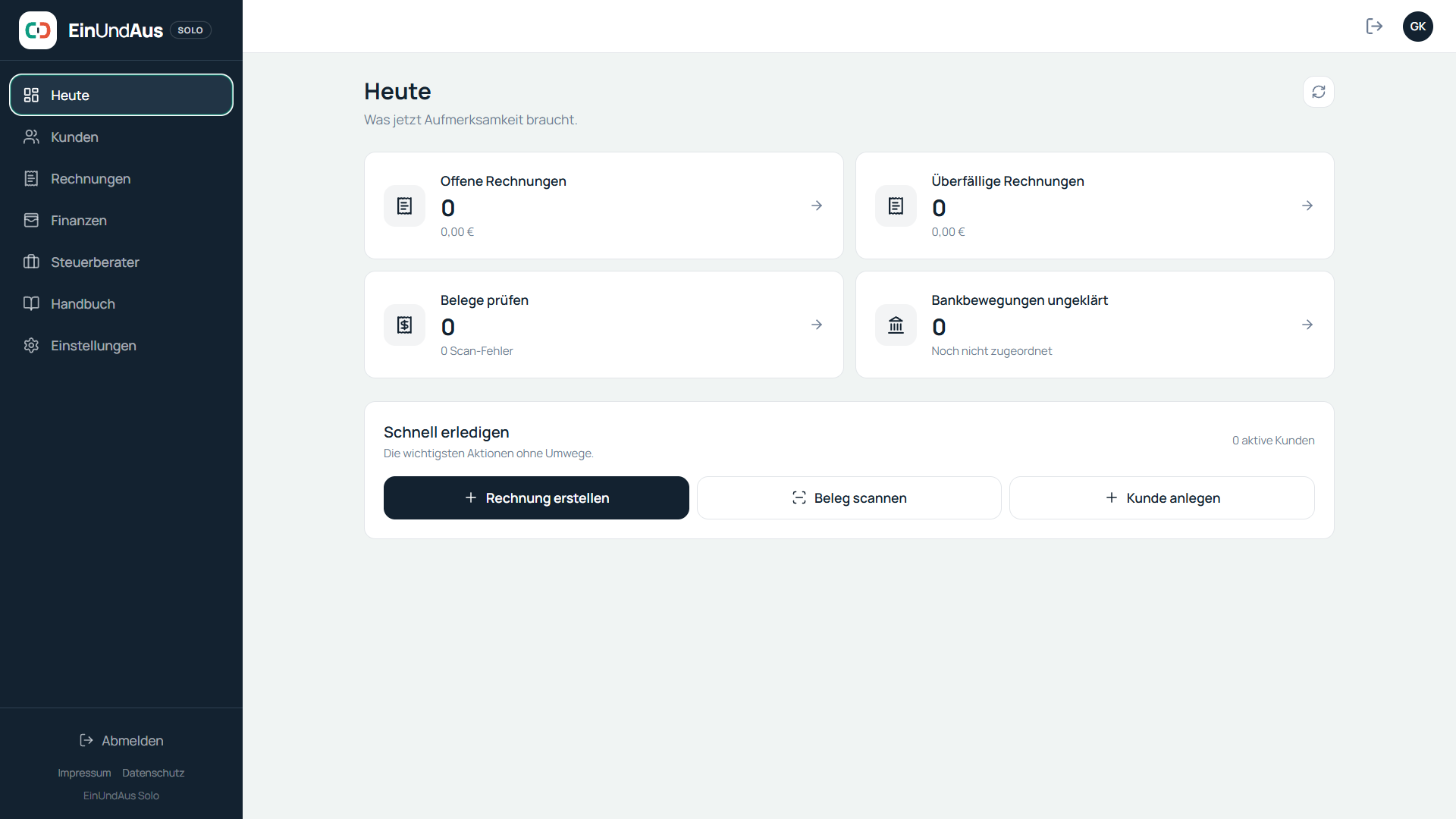 EinUndAus Solo Dashboard