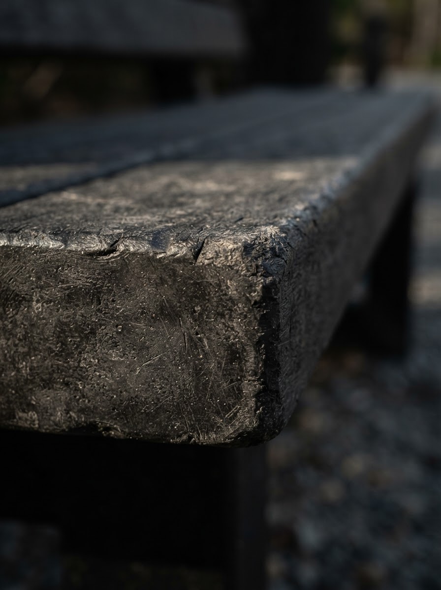 Macro detail of recycled plastic lumber with stone-like grain