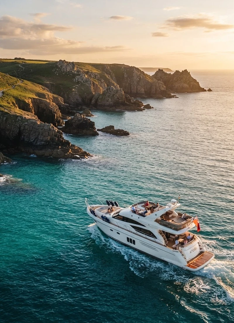 50ft motor yacht on the Cornwall coast