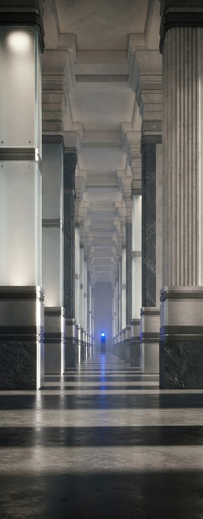 An endless hall of pristine glass pillars representing data sovereignty