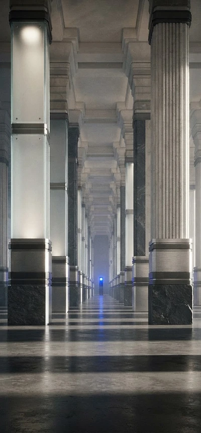 An endless hall of pristine glass pillars representing data sovereignty