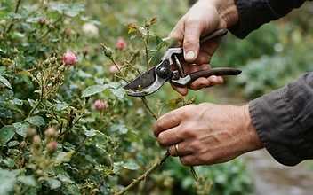 A gardener's hands pruning with steel secateurs