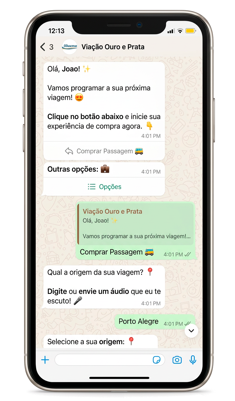 Atendimento Viação Ouro e Prata no WhatsApp
