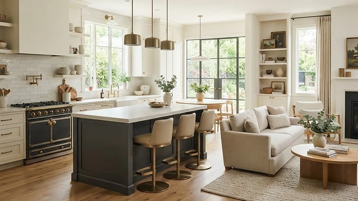 Modern open kitchen design showcasing professional Renovation & Remodeling work for a home in Rumson, NJ.