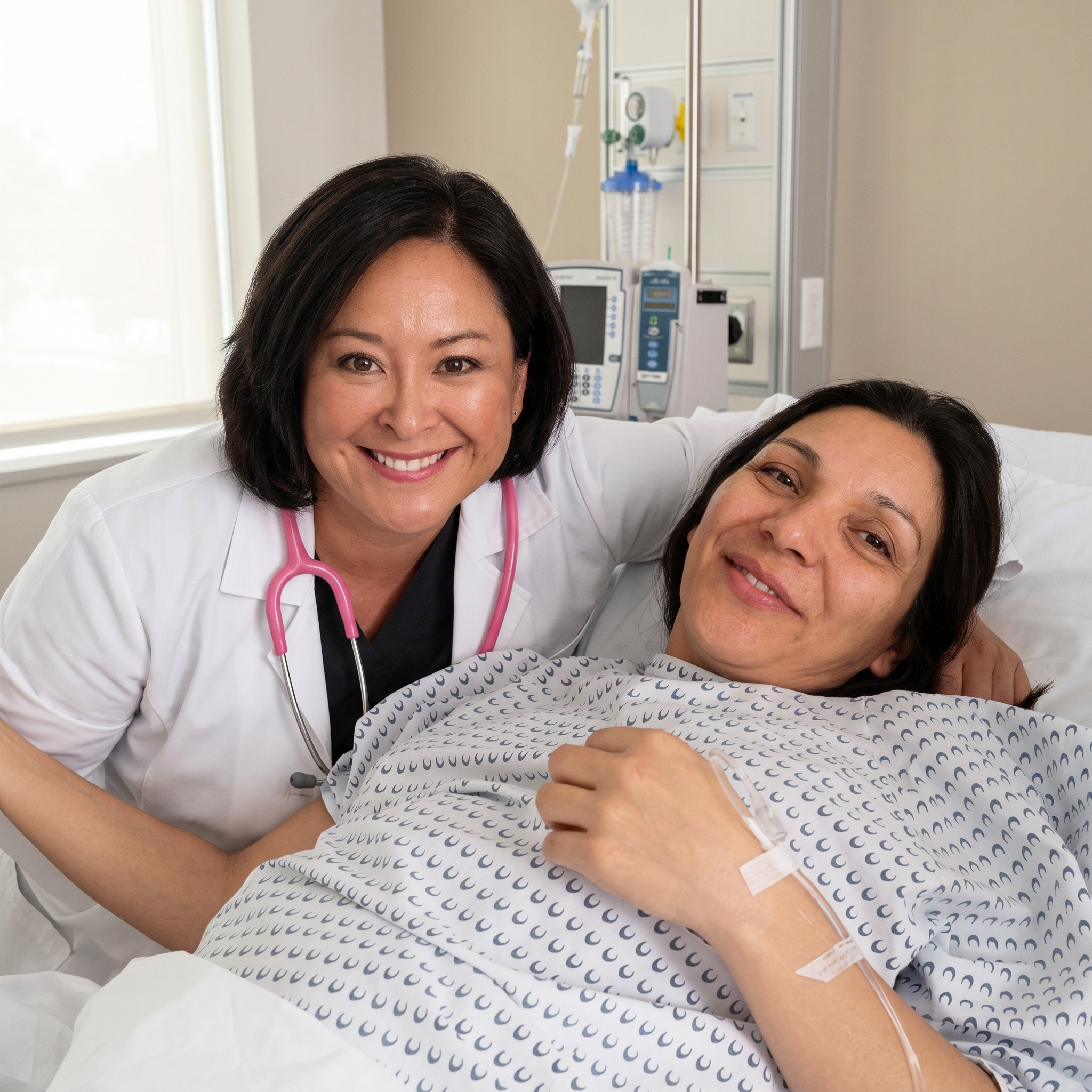 Dra. Luz acompañando a una paciente en hospital