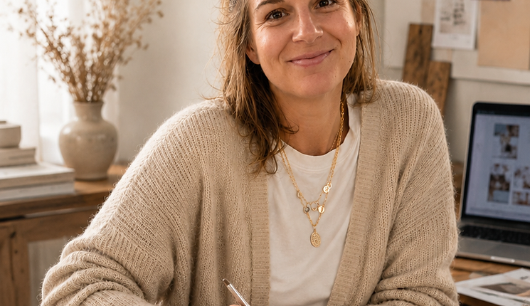 Portrait de Bérengère dans son environnement de travail créatif