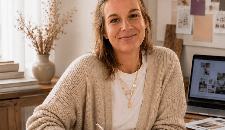 Portrait de Bérengère dans son environnement de travail créatif