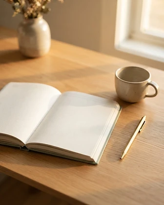 A printed journal resting in soft morning light