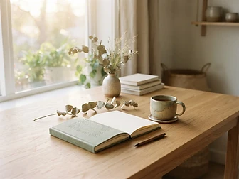 A calm workspace with a printed journal