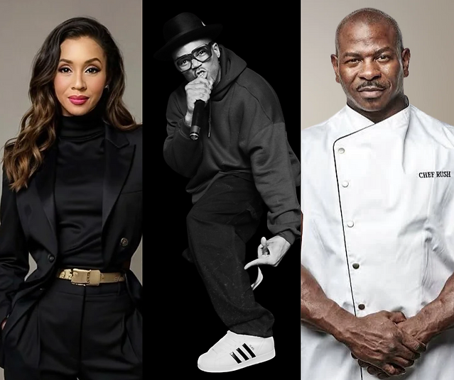 16 MESURES ambassadors Darryl “DMC” McDaniels, Tina Marie Tyler, and Chef Andre Rush