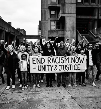 Women, youth, and men standing up against racism