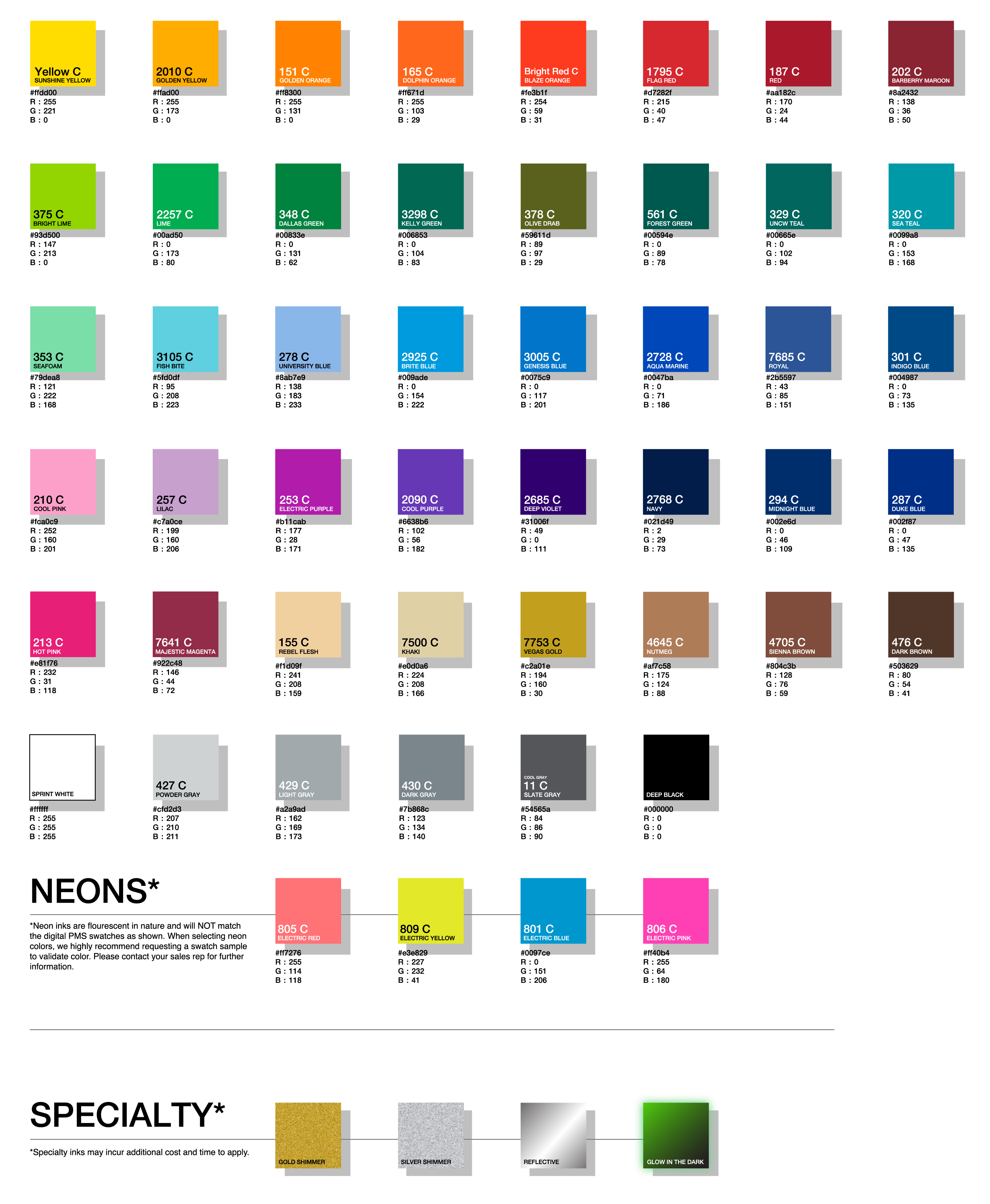 Purity Print stock Pantone color swatch sheet