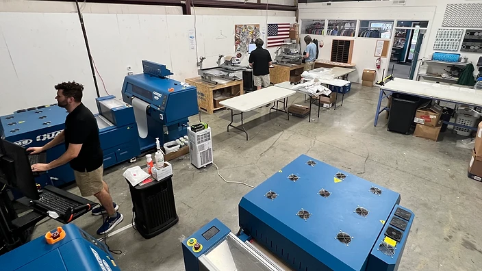 SeaSide Silk Screening digital printing department with M&R digital press and curing unit