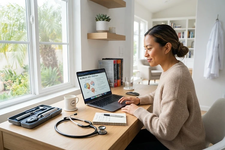 Home study desk transitioning to clinical excellence