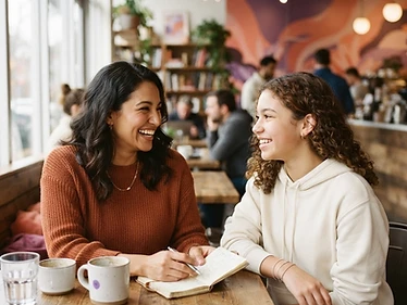 A mentor and a teenage girl in a warm, trusting conversation