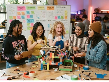 Teen girls building a prototype together in a makerspace
