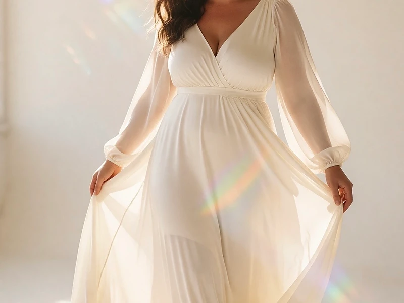 Frau im cremefarbenen Kleid im prismatischen Licht