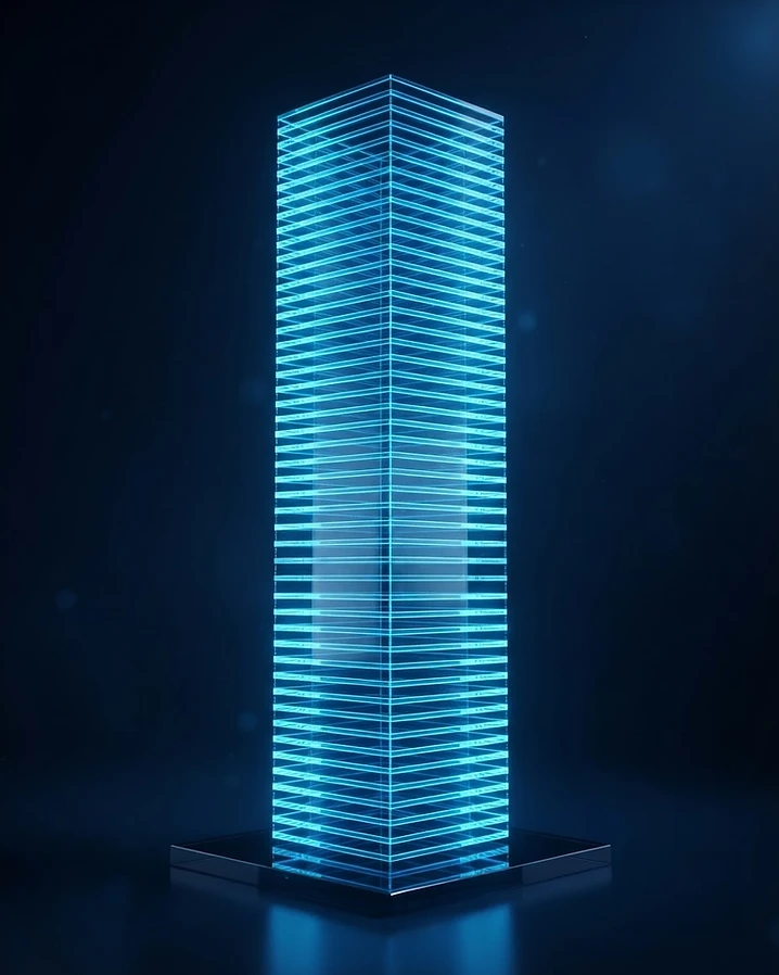 Abstract glowing glass tower structure