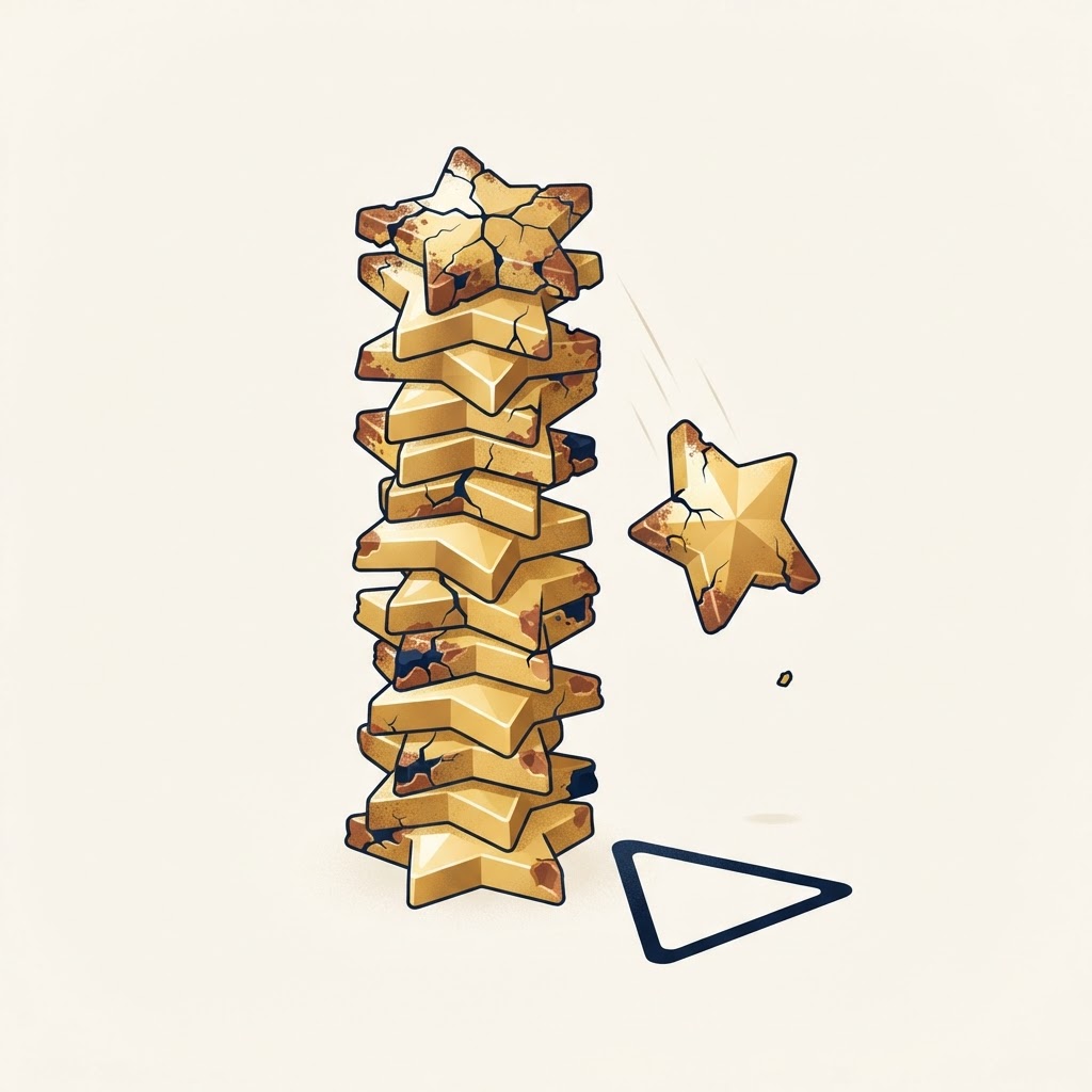 Cracked and tarnished fake gold stars, a warning about bought reviews
