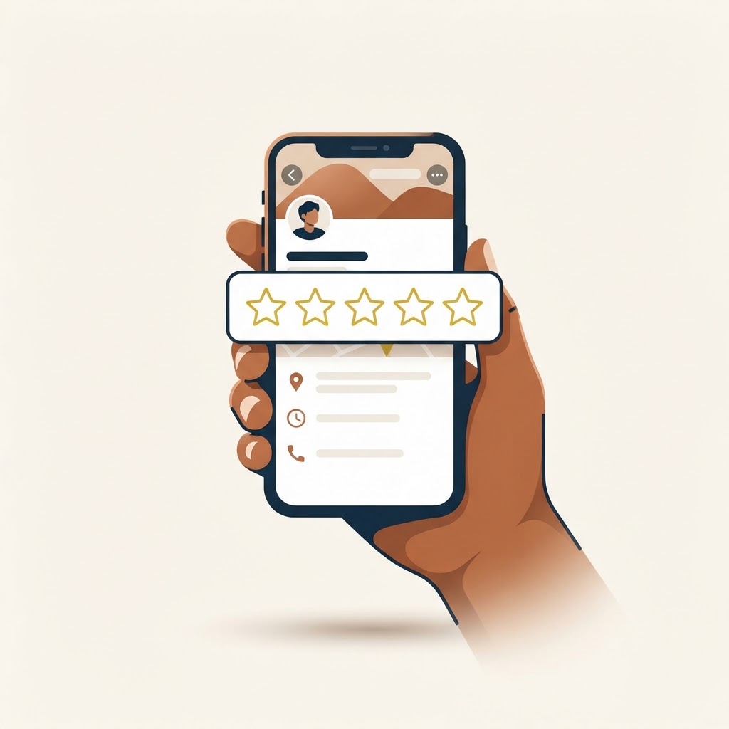 Phone showing the star rating step when leaving a Google review