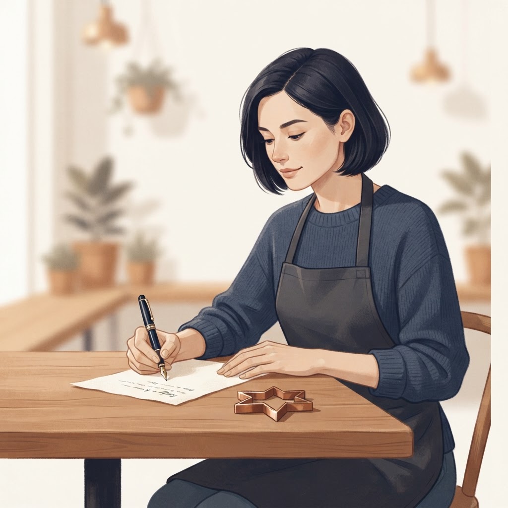 An owner calmly writing a thoughtful reply beside a single star