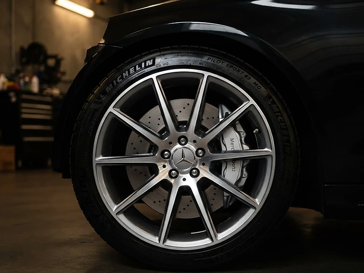 Mercedes wheel and brake caliper — after