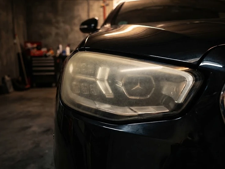 Mercedes headlight lens — before