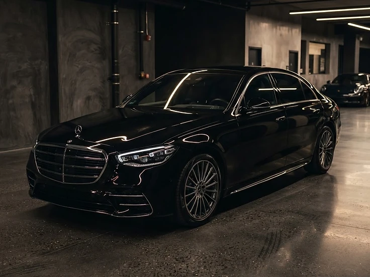 Black Mercedes sedan paint — after