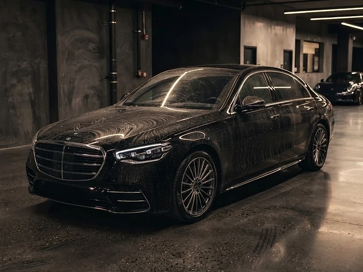 Black Mercedes sedan paint — before