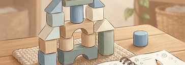 Building blocks forming a gentle structure beside a notebook — masking support plan builder