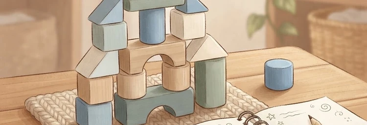 Building blocks forming a gentle structure beside a notebook — masking support plan builder