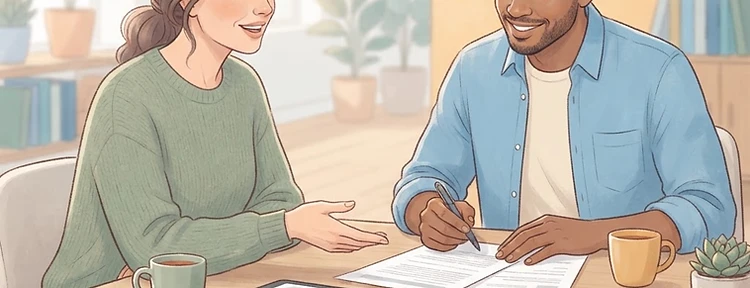 Two adults collaborating across a table — navigating the IEP process