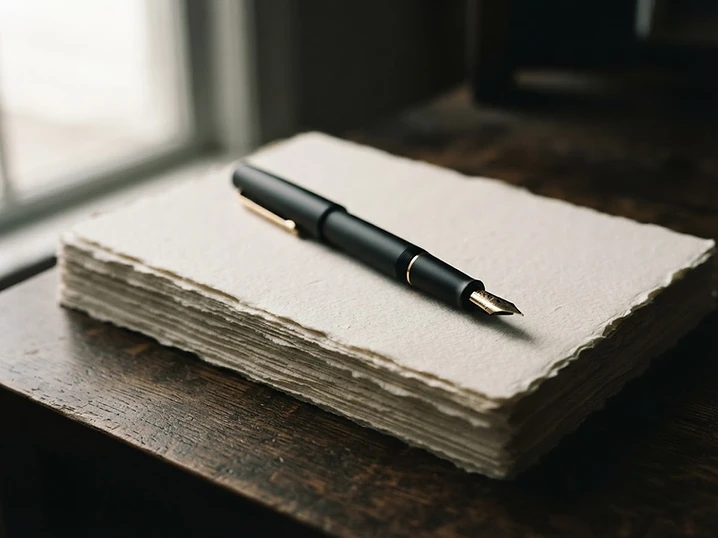 Fountain pen resting on textured paper